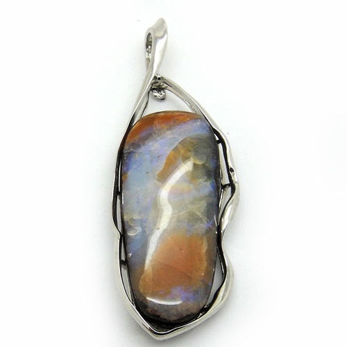 Silver Pendant, Colorful Australian Opal Pendant, 925 Sterling Silver Pendant, Unique Jewelry image 0