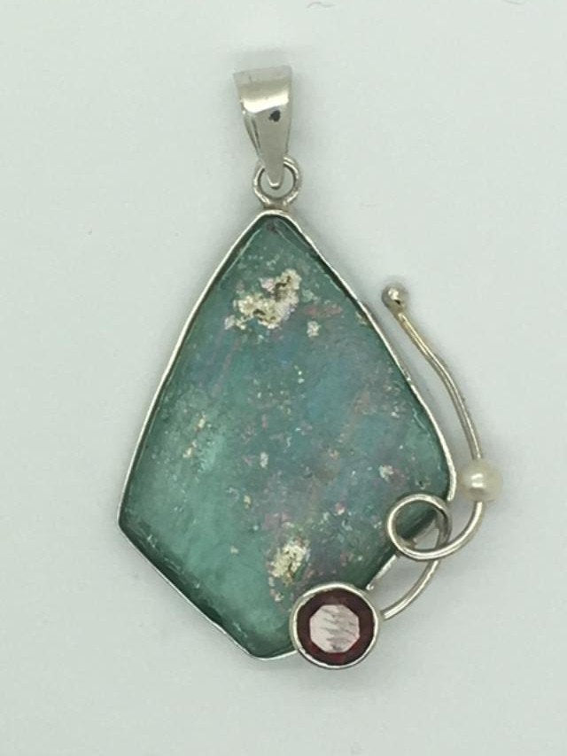 Interesting 925 sterling silver pendant Antique Roman Glass pendant One of A kind Unique jewelry image 0