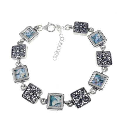 Unusual Ladies Bracelet, 925 Sterling Silver Bracelet, Ancient Roman Glass Bracelet, Unique Jewelry image 0