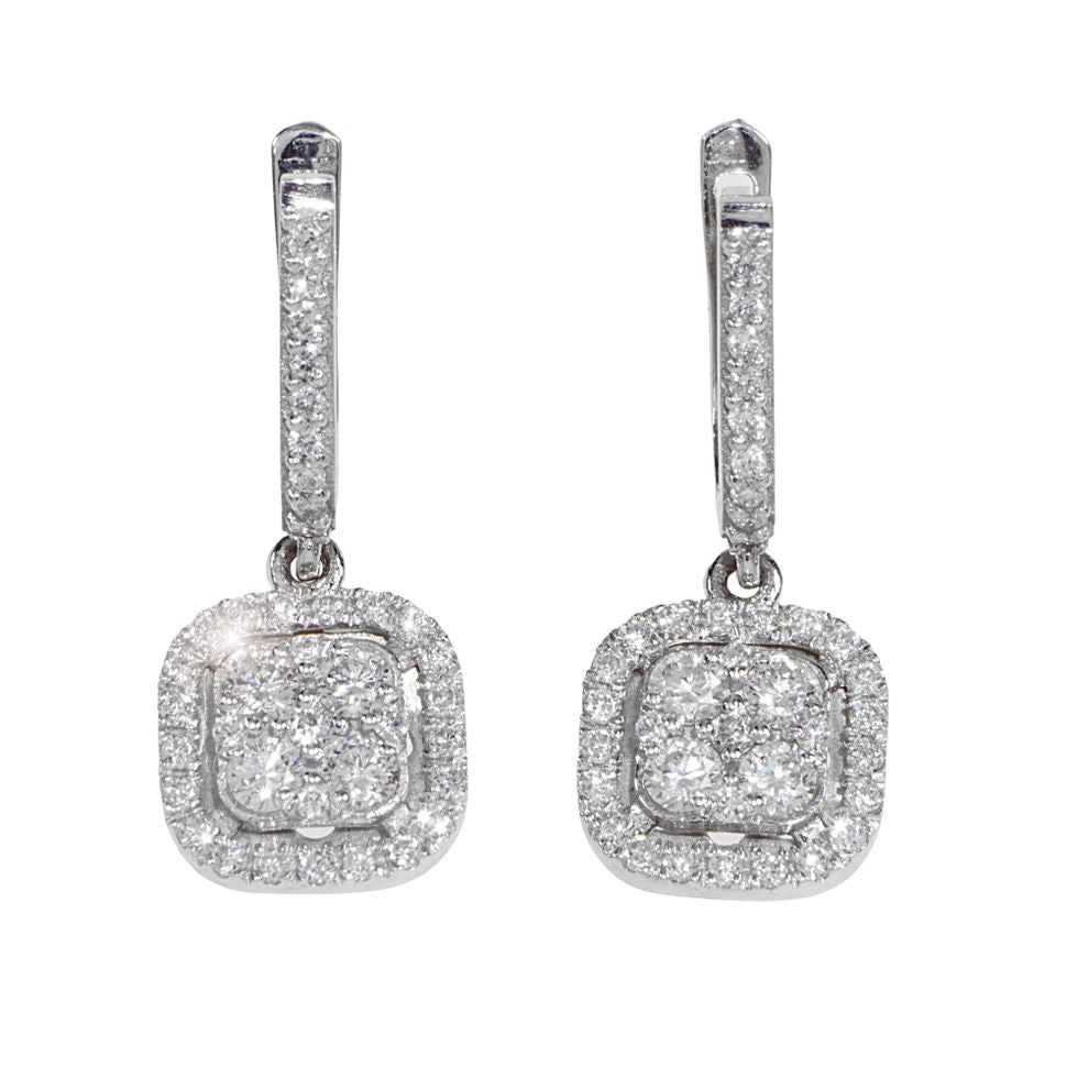 14k Solid White Gold Square Earring Natural Diamond 1.00 Carat image 0