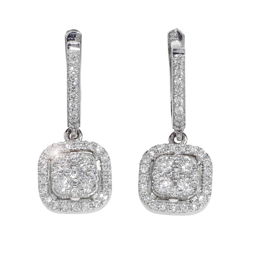 14k Solid White Gold Square Earring Natural Diamond 1.00 Carat image 0