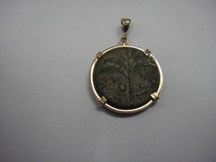 Antique Coin Pendant, 14k Yellow Gold Pendant, Authentic Bar Kochba Bronze Coin, Ancient Coin Jewelry image 2