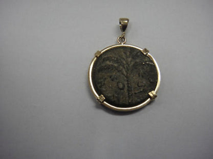 Antique Coin Pendant, 14k Yellow Gold Pendant, Authentic Bar Kochba Bronze Coin, Ancient Coin Jewelry image 2