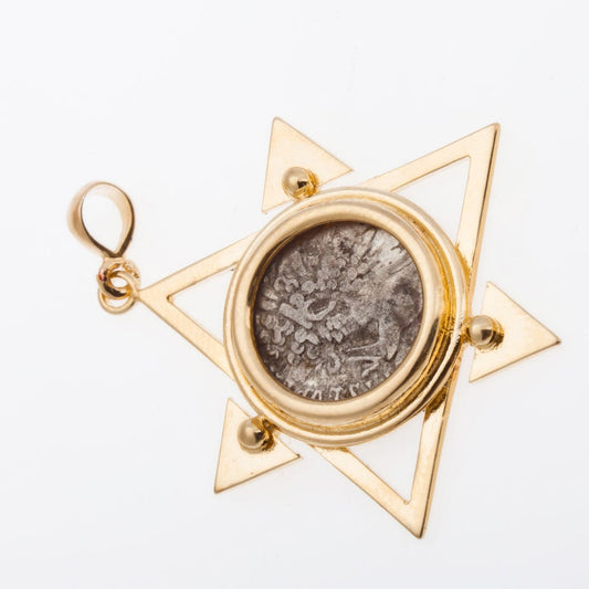 Yellow 14K Gold Roman Denar Coin Pendant, Beautiful Antique Design-Unique image 0