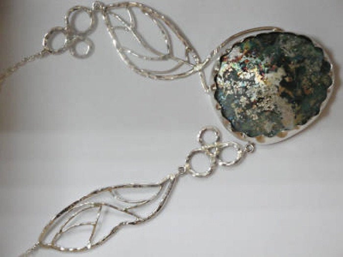 Amazing One Of A Kind 925 Sterling Silver Necklace, Roman Glass Necklace Leaf Design Unique Jewelry image 2