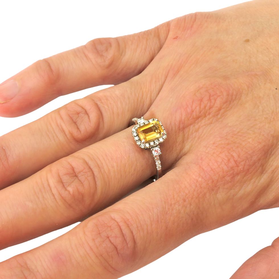 14K Solid White Gold Engagement Ring Natural Diamond 0.31 Carat Citrine stone image 2