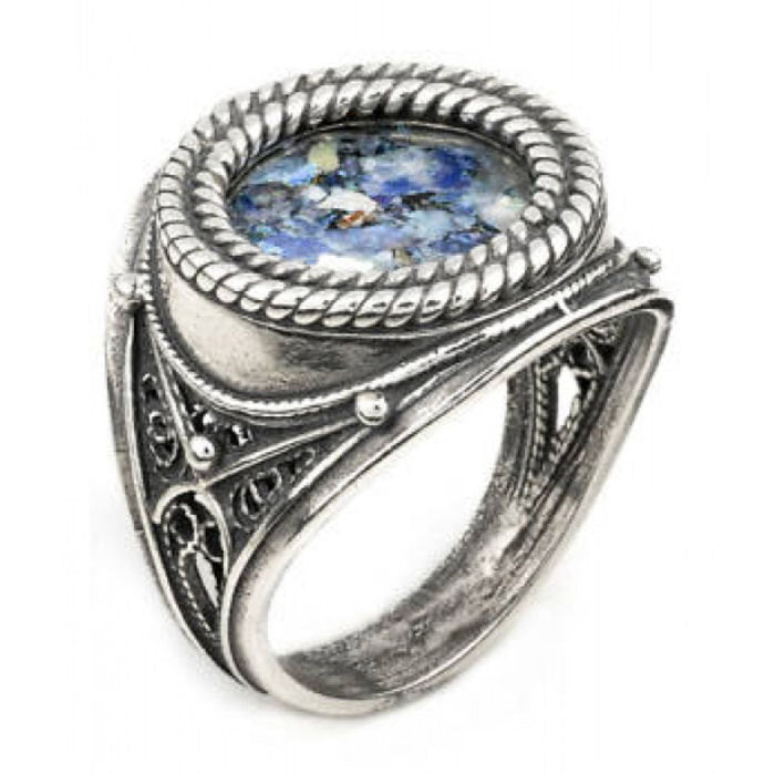 One Of A Kind 925 Sterling Silver Ring, Ancient Roman Glass Ring, Custom image 0