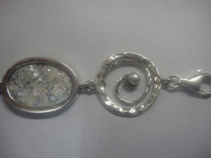Beautiful 925 Sterling Silver Bracelet, Ancient Roman Glass Bracelet, Pearl Bracelet, Unique Jewelry image 1