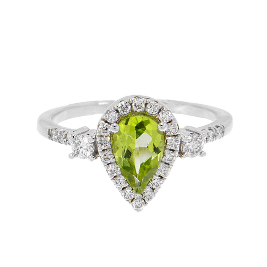 14K Solid White Gold Engagement Ring Natural Diamond 0.33 Carat Peridot stone image 0