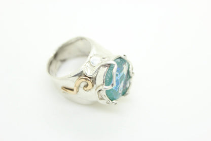 Nice 925 Sterling Silver Ring, Filled Gold Ring, Ancient Roman Glass Ring, Roman Glass Jewelry image 3