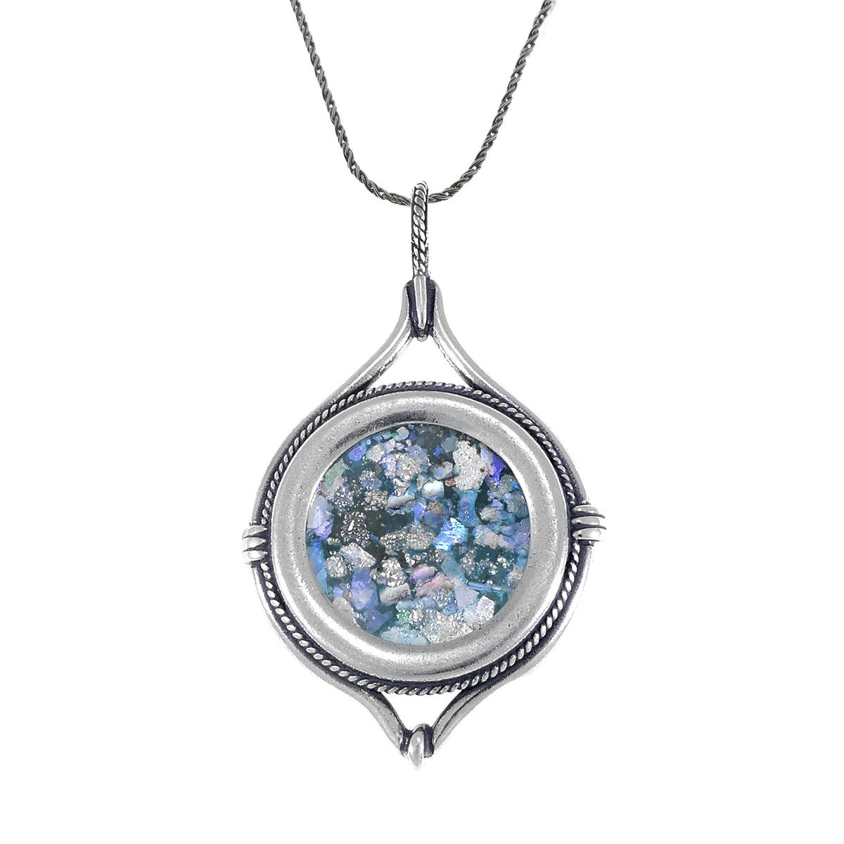 Roman Glass Pendant, Round Woman Pendant, 925 Sterling Silver Pendant, Roman Glass Jewelry image 0