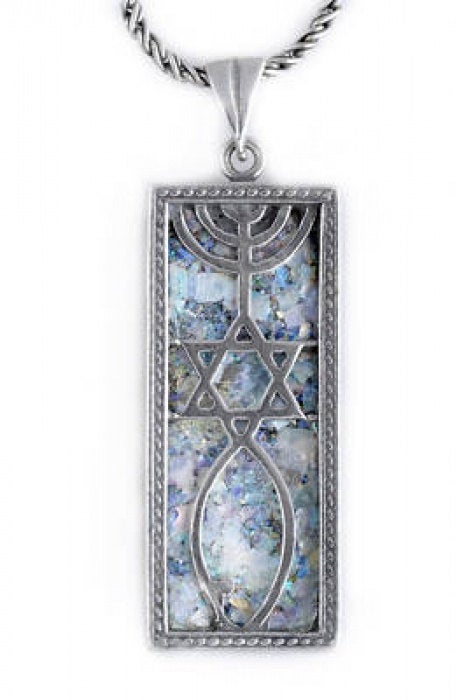 Great Ancient Roman Glass Pendant, 925 Sterling Silver Pendant, David Star, Menorah Pendant, Judaica, Unique Jewelry grafted-in image 0
