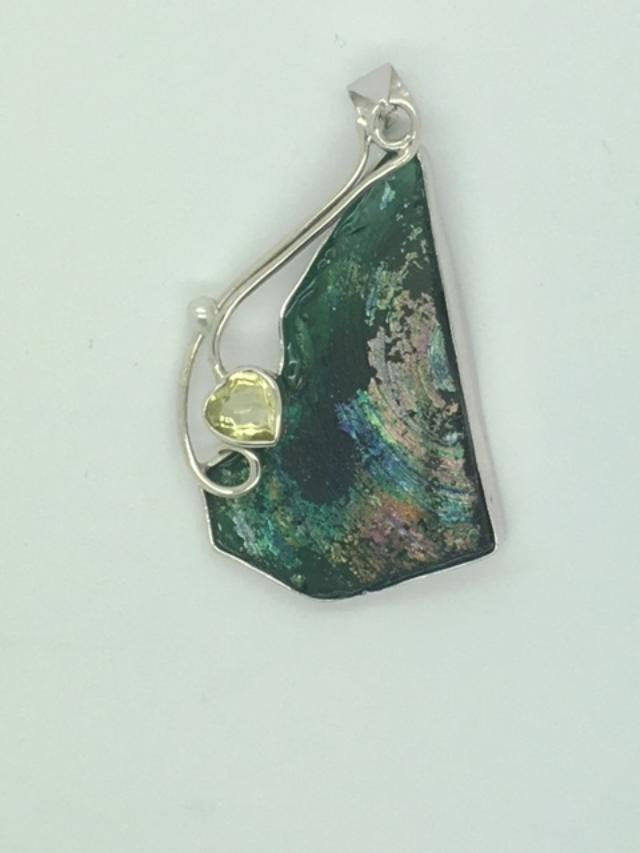 Interesting 925 sterling silver pendant Antique Roman Glass pendant One of A kind Unique jewelry image 0