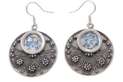 Dangle Earrings, Chandelier 925 Sterling Silver Earrings, Ancient Roman Glass Earrings, Filigree Design, Unique Jewelry image 0