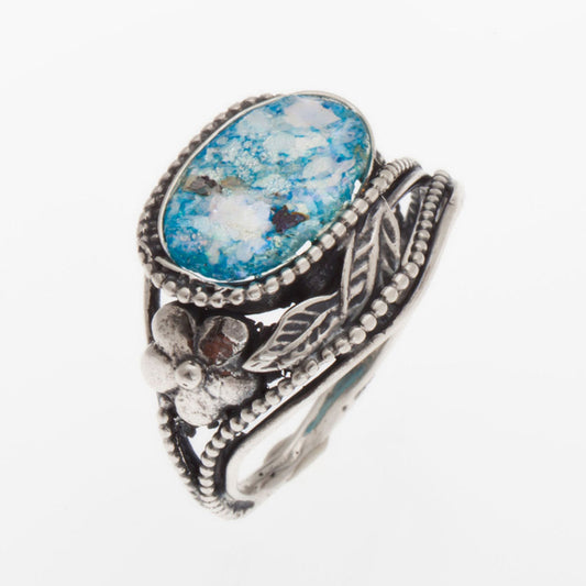 925 Sterling Silver Ring, Ancient Roman Glass Ring, Oval image 0