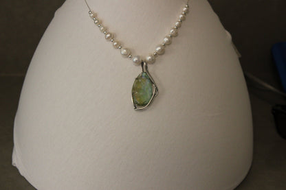 Necklace - 925 Sterling Silver Ancient Roman glass with pearls Original Gift image 2