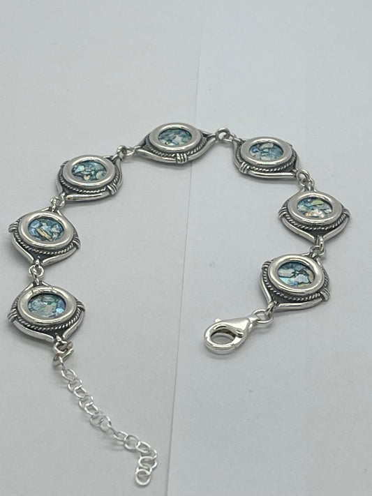 One Of A Kind 925 Sterling Silver Bracelet, Ancient Roman Glass Bracelet, Unique Jewelry image 0