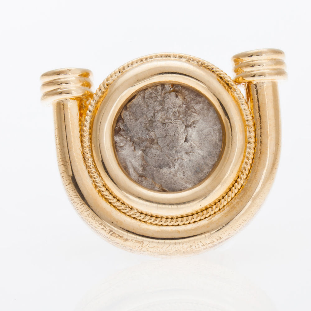 Yellow 14K Gold, Roman Denar Coin Pendant-Antique Design Necklace Unique image 0