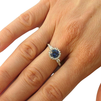14K Solid White Gold Engagement Ring Natural Diamond 0.31 Carat Sapphire stone image 1