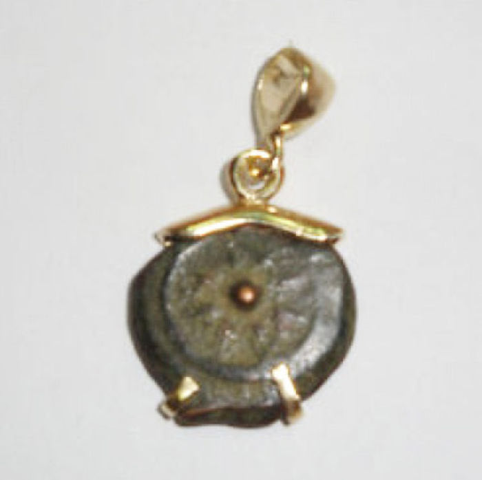 14k Yellow Gold Pendant, Authentic ,Antique Bronze Widows Mite Coin Pendant, Ancient Coin Jewelry, Israel image 3