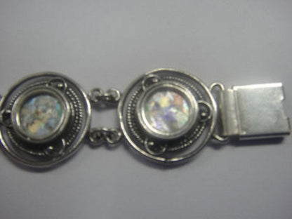 Beautiful Round Links Bracelet, 925 Sterling Silver Bracelet, Ancient Roman Glass Bracelet 8'', Unique Jewelry, OOAK image 0