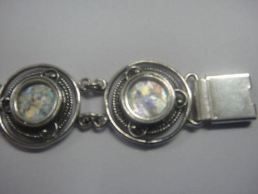 Beautiful Round Links Bracelet, 925 Sterling Silver Bracelet, Ancient Roman Glass Bracelet 8'', Unique Jewelry, OOAK image 0