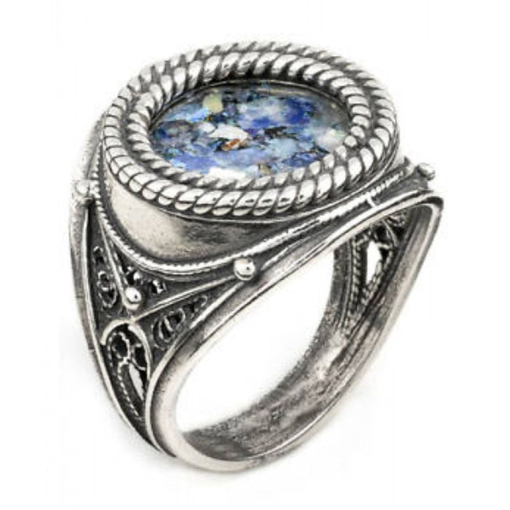 925 Sterling Silver Ring, Roman Glass Ring, Unique Jewelry image 0