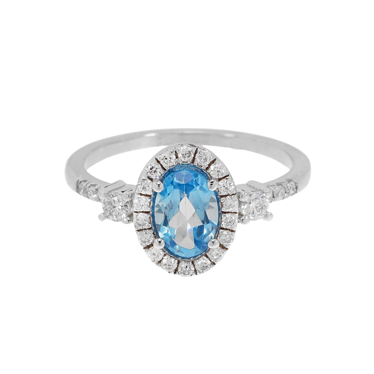 14K Solid White Gold Engagement Ring Natural Diamond 0.35 Carat Blue Topaz st image 0
