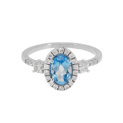 14K Solid White Gold Engagement Ring Natural Diamond 0.35 Carat Blue Topaz st image 0