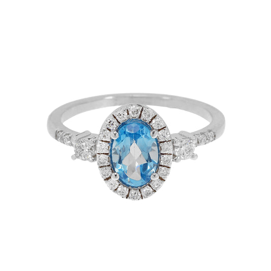 14K Solid White Gold Engagement Ring Natural Diamond 0.35 Carat Blue Topaz st image 0
