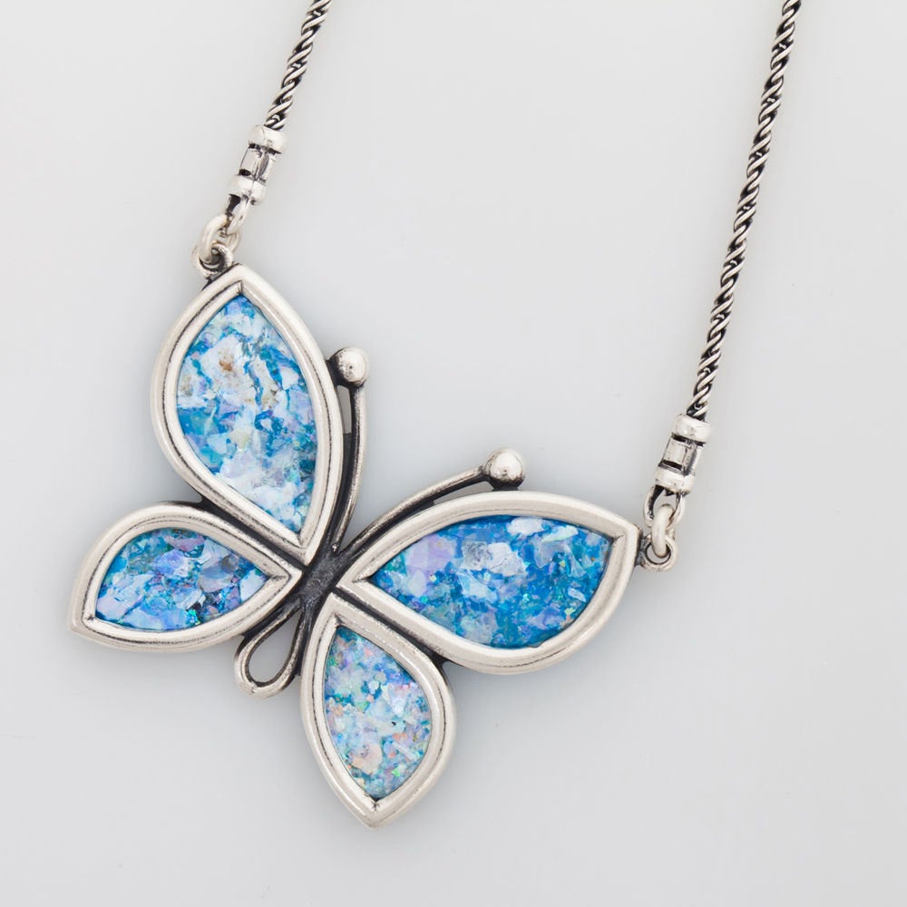 Butterfly-Woman 925 Sterling Silver Ancient Roman Glass Necklace Original Gift image 0