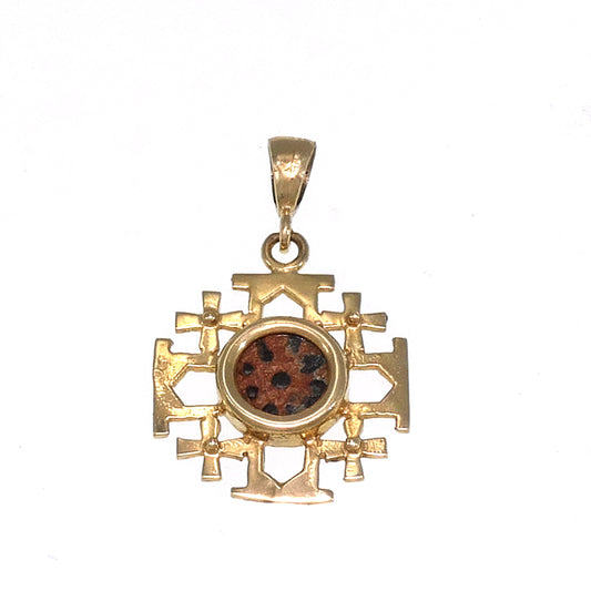 Coin Pendant,Jerusalem cross with Antique Authentic Bronze Widow's Mite Coin, 14k Yellow Gold Pendant, Ancient Coin Jewelry image 0