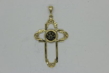 Cross 14K Yellow Gold and Antique Rare Bronze Widow's Mite Coins image 0