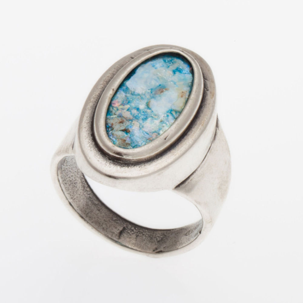 925 Sterling Silver Ring With Ancient Roman Glass, Oval image 0
