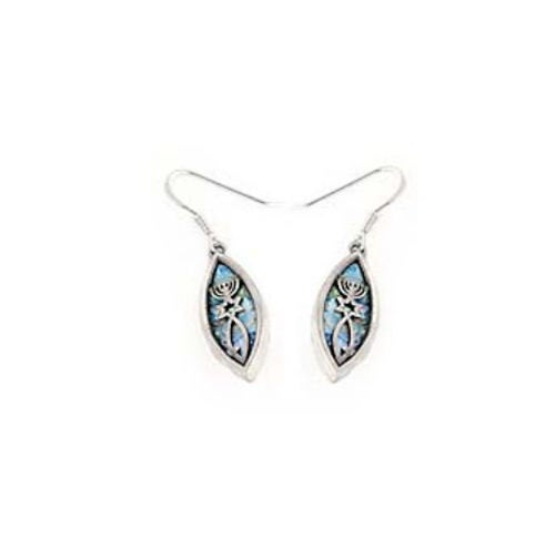 925 Sterling Silver Earrings, Ancient Roman Glass Earrings, Fish David Star And Menorah, Unique Jewelry, Judaica grafted-in image 1