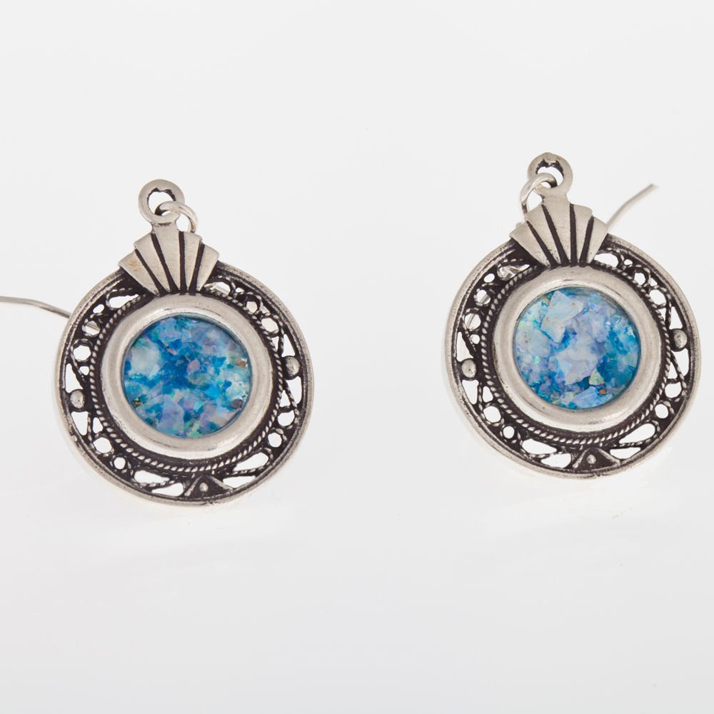 925 Sterling Silver Earrings, Ancient Roman Glass Earrings, Unique Jewelry image 0