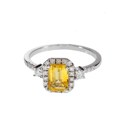14K Solid White Gold Engagement Ring Natural Diamond 0.31 Carat Citrine stone image 0