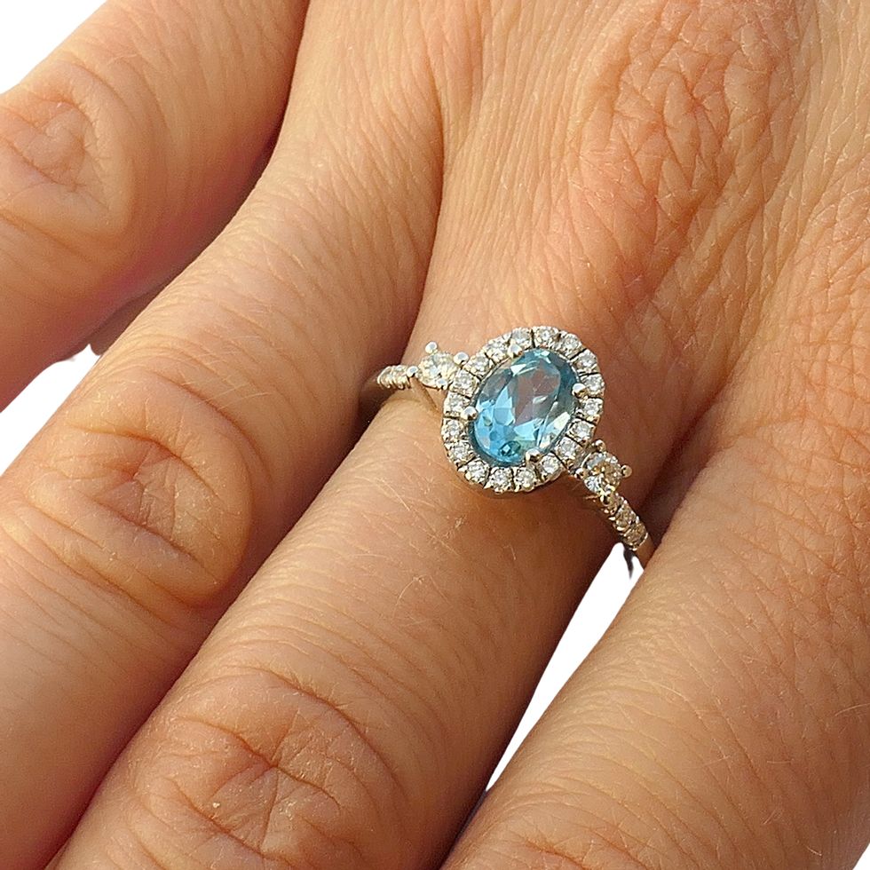 14K Solid White Gold Engagement Ring Natural Diamond 0.35 Carat Blue Topaz st image 1