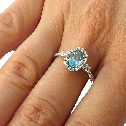 14K Solid White Gold Engagement Ring Natural Diamond 0.35 Carat Blue Topaz st image 1