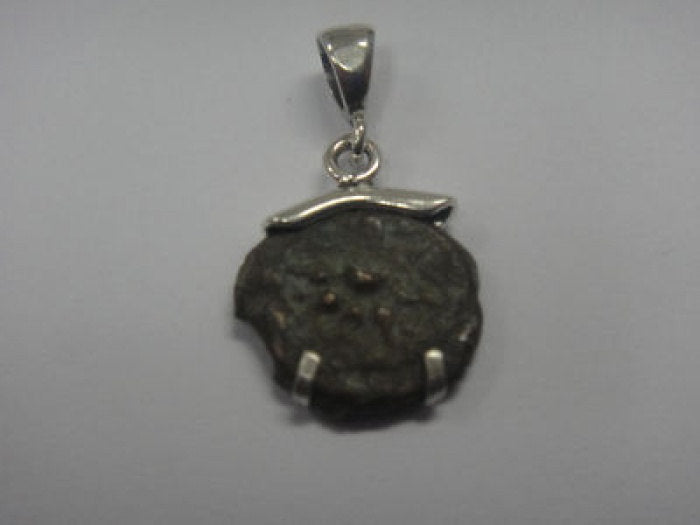 Authentic Bronze Widow's Mite Coin Pendant, 925 Sterling Silver Pendant, OOAK, Unique Jewelry Israel image 2
