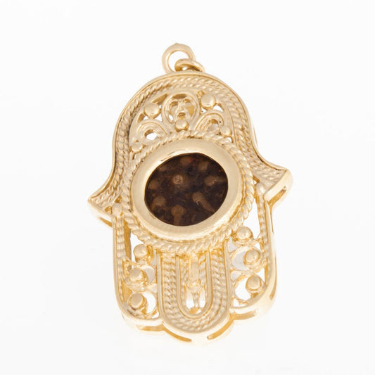 Hamsa Pendant 14K Yellow Gold and Authentic Antique Rare Bronze Widow's Mite Coins image 0