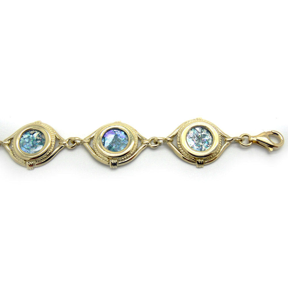 Ancient Roman Glass Bracelet, 14K Yellow Gold Bracelet, Filigree Unique Jewelry image 1