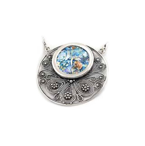 Roman Glass Necklace, Woman Choker, 925 Sterling Silver Necklace, Unique Jewelry, Original Gift image 0