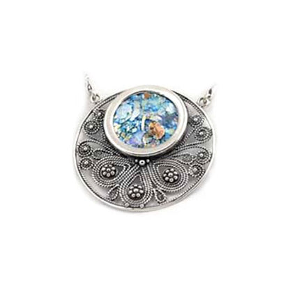 Roman Glass Necklace, Woman Choker, 925 Sterling Silver Necklace, Unique Jewelry, Original Gift image 0