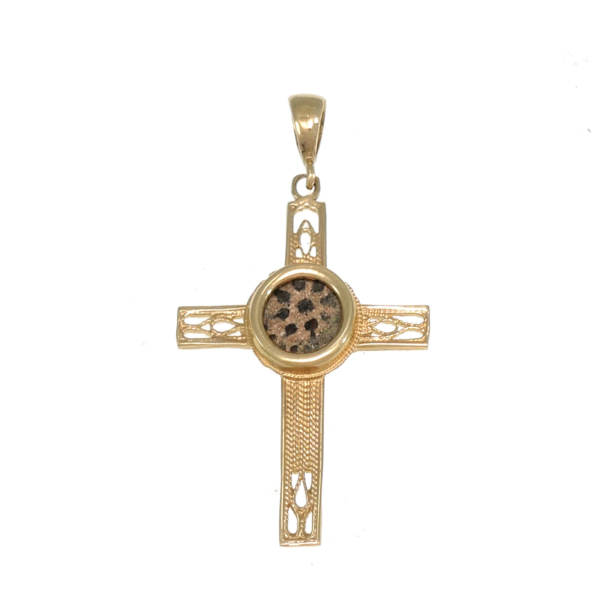 Authentic Rare Coins Cross 14K Yellow Gold and Antique Bronze Widow\'s Mite Coins image 0
