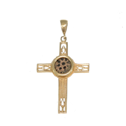Authentic Rare Coins Cross 14K Yellow Gold and Antique Bronze Widow\'s Mite Coins image 0
