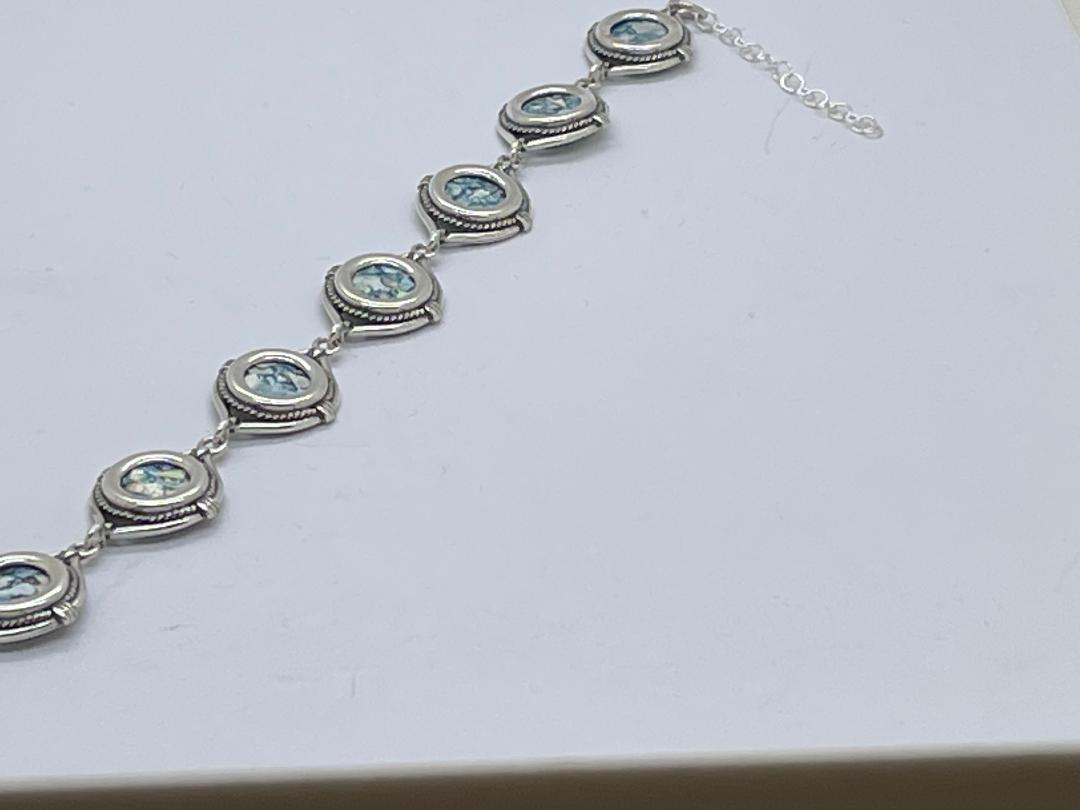 One Of A Kind 925 Sterling Silver Bracelet, Ancient Roman Glass Bracelet, Unique Jewelry image 2
