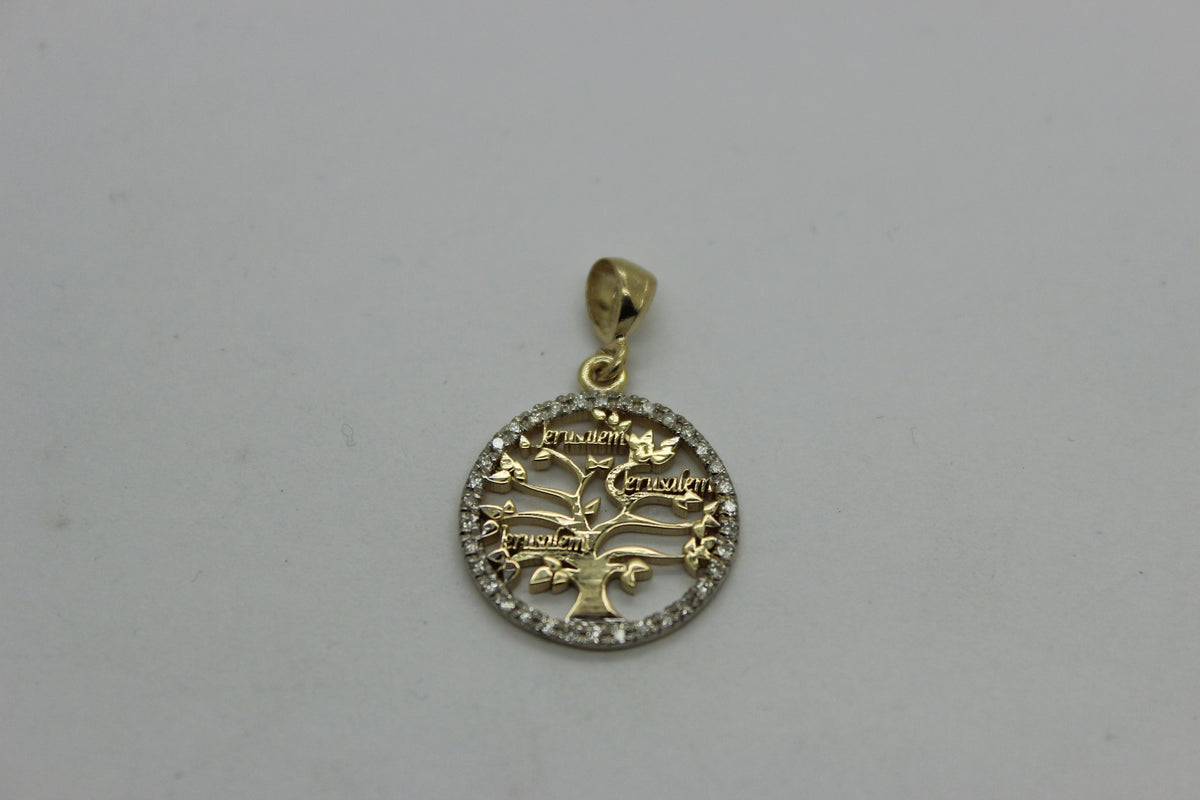 14K Gold Jerusalem Tree of Life pendant with diamonds image 1
