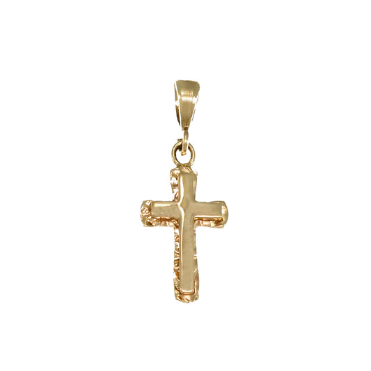 14k Yellow Gold Cross, Textured Gold Pendant image 0