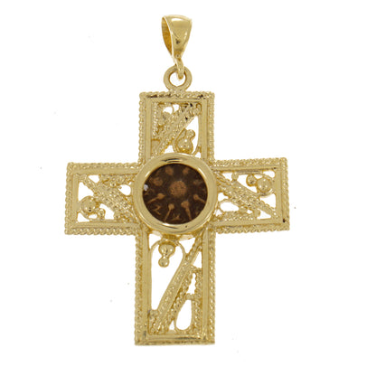 Cross 14K Yellow Gold and Antique Authentic Rare Bronze Widow\'s Mite Coins image 0